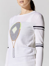 Racquet Sweater - White With Navy Stripes