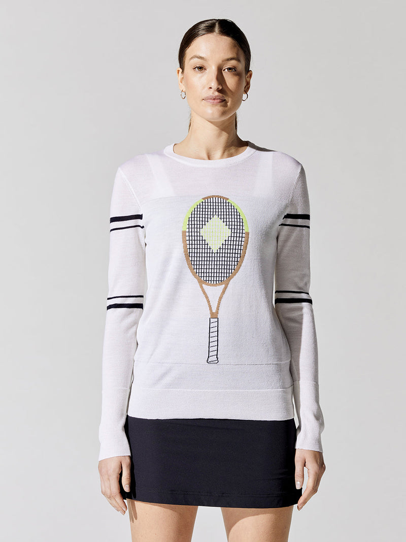 Racquet Sweater - White With Navy Stripes