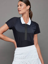 Mesh Zip Performance Polo - Navy with White Trim