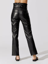 Anniston Split Hem Leather Pant - Black