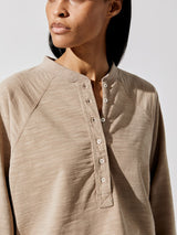 So Uptight Lightweight Plunge Henley - Stone Taupe