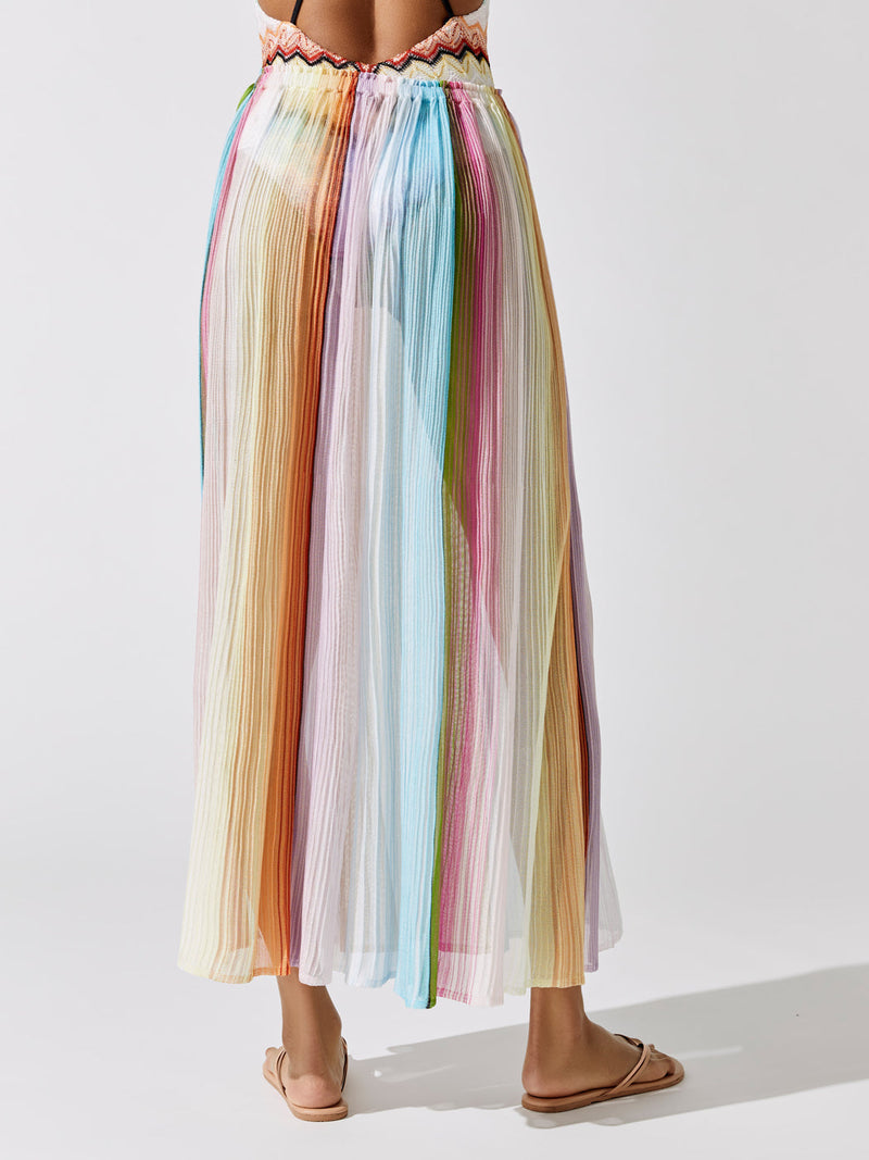 Striped Side Slit Skirt - Bright Multi On White