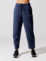 Nike Essental Collection Fleece Mid-rise Curve Pant - Midnight-Navy-White