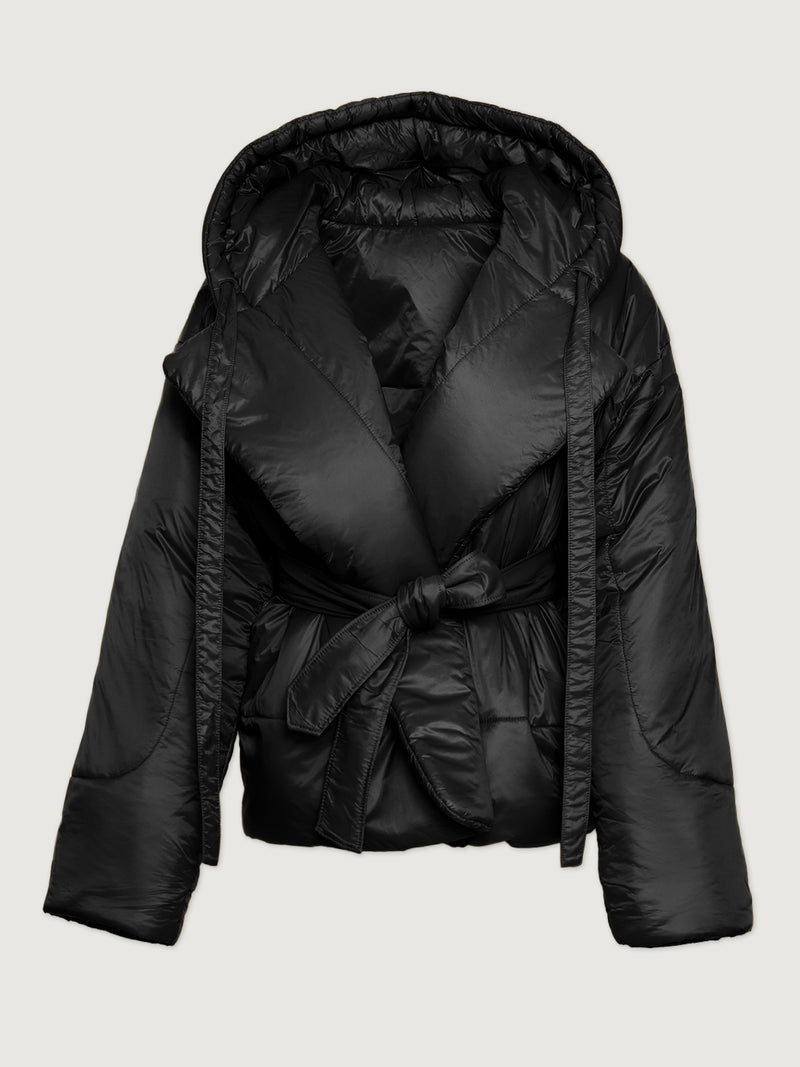 Hooded Sleeping Bag Coat Short - BLACK