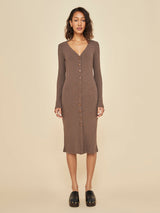 Long Sleeve Cardigan Rib Dress - Caramel