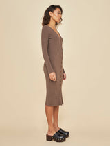Long Sleeve Cardigan Rib Dress - Caramel