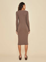 Long Sleeve Cardigan Rib Dress - Caramel