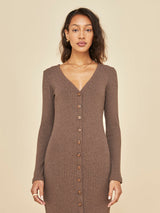 Long Sleeve Cardigan Rib Dress - Caramel