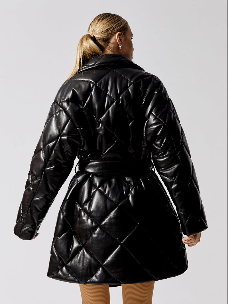 Maxim Faux Leather Puffer Jacket - Black