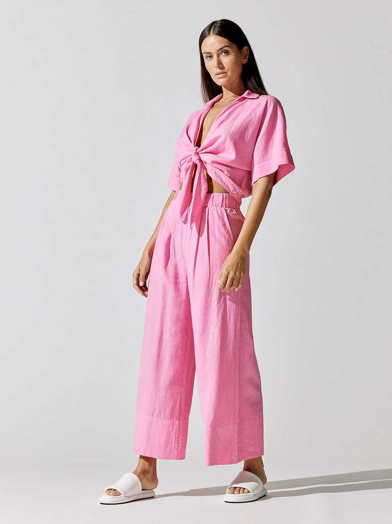 Wide Leg Pant in Linen - Cotton Candy