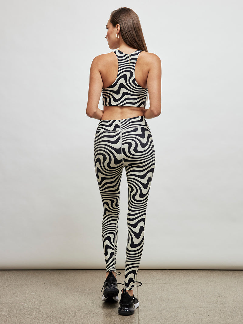 Black and White Wave Duoknit Tall Band Legging - Black And White Wave