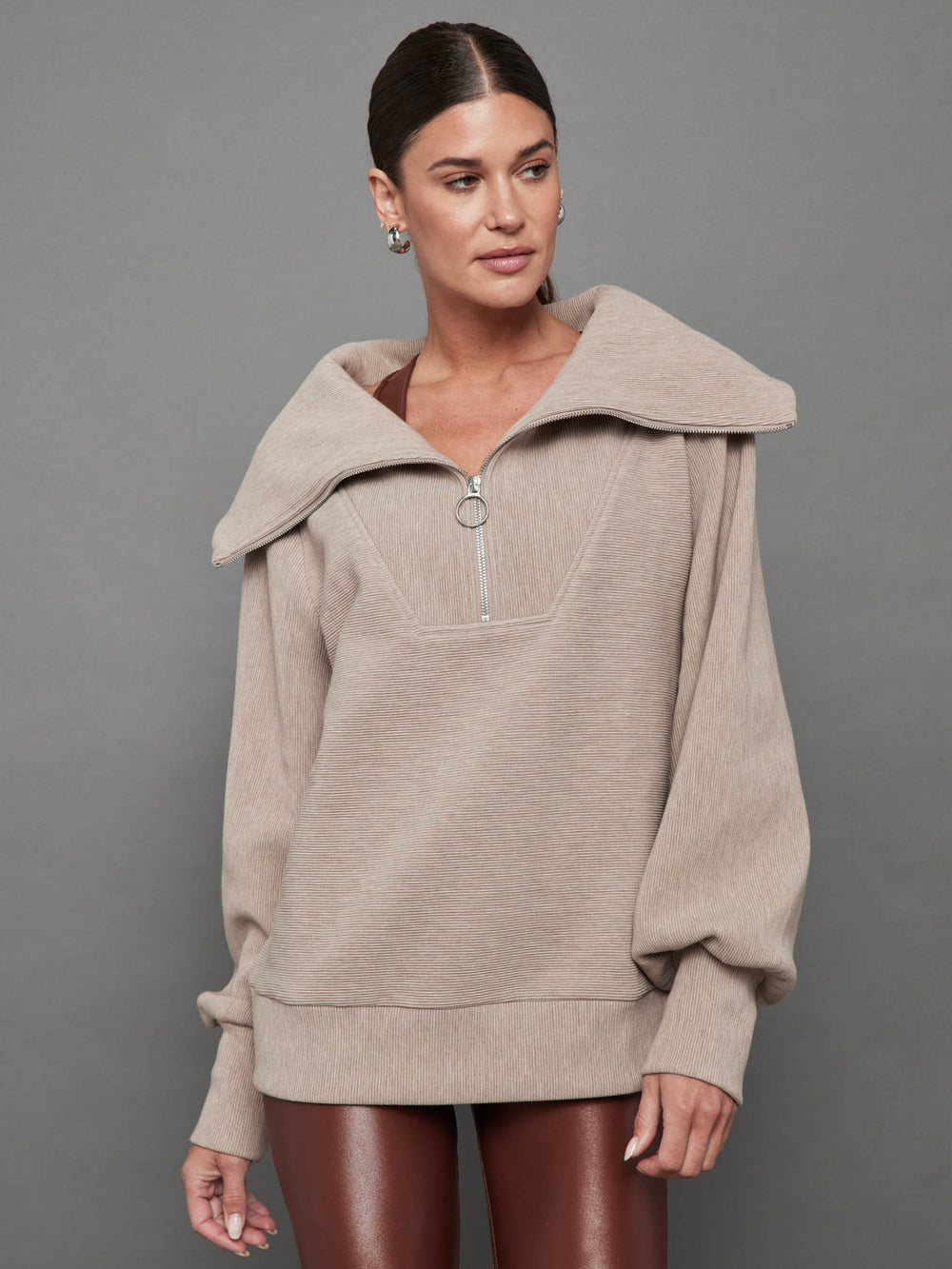 VINE HALF ZIP - TAUPE MARL