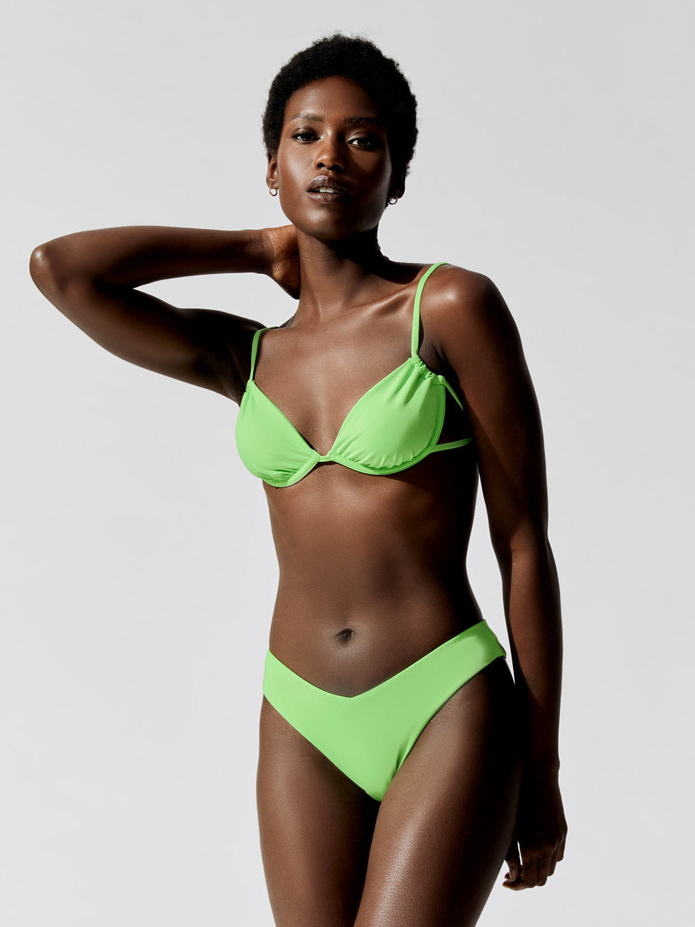 Ruched Underwire Bikini Top - Neon Green