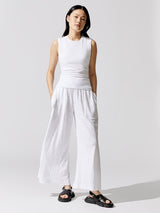 Slub Jersey Wide Leg Fold Over Pant - White