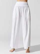 Slub Jersey Wide Leg Fold Over Pant - White