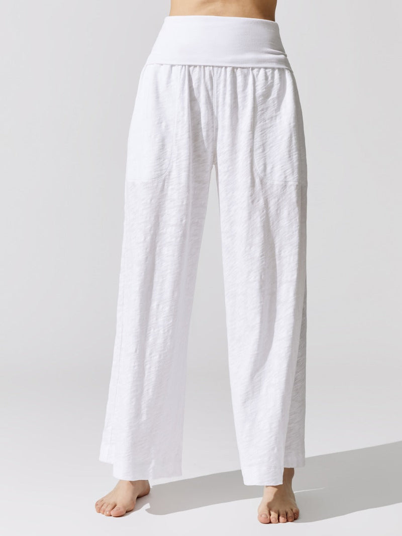 Slub Jersey Wide Leg Fold Over Pant - White