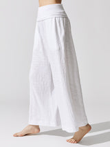 Slub Jersey Wide Leg Fold Over Pant - White