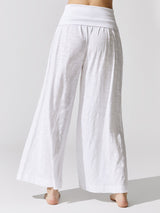 Slub Jersey Wide Leg Fold Over Pant - White