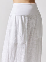 Slub Jersey Wide Leg Fold Over Pant - White