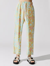 Palm Print Silk Charmueuse Pull-on Pant - Abstract Palm Print