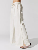 Linen Side Split Drawstring Pants - Off White