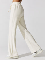 Terry Wide Leg Pant - Creme With White African Jasper Stone