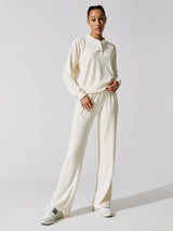 Terry Wide Leg Pant - Creme With White African Jasper Stone