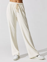 Terry Wide Leg Pant - Creme With White African Jasper Stone