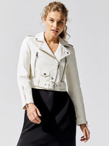 Mya Cropped Biker - White With Silver Trim