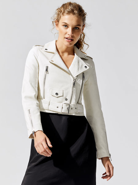 Mya Cropped Biker Jacket in White – Carbon38