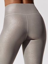 Ribbed Foil Legging - Silver Iridescent Foil