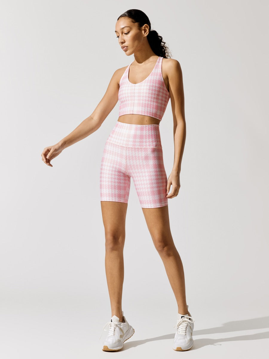 Houndstooth Biker Short - Candy Pink/White