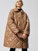 Jacey Leather Puffy Jacket - Taupe